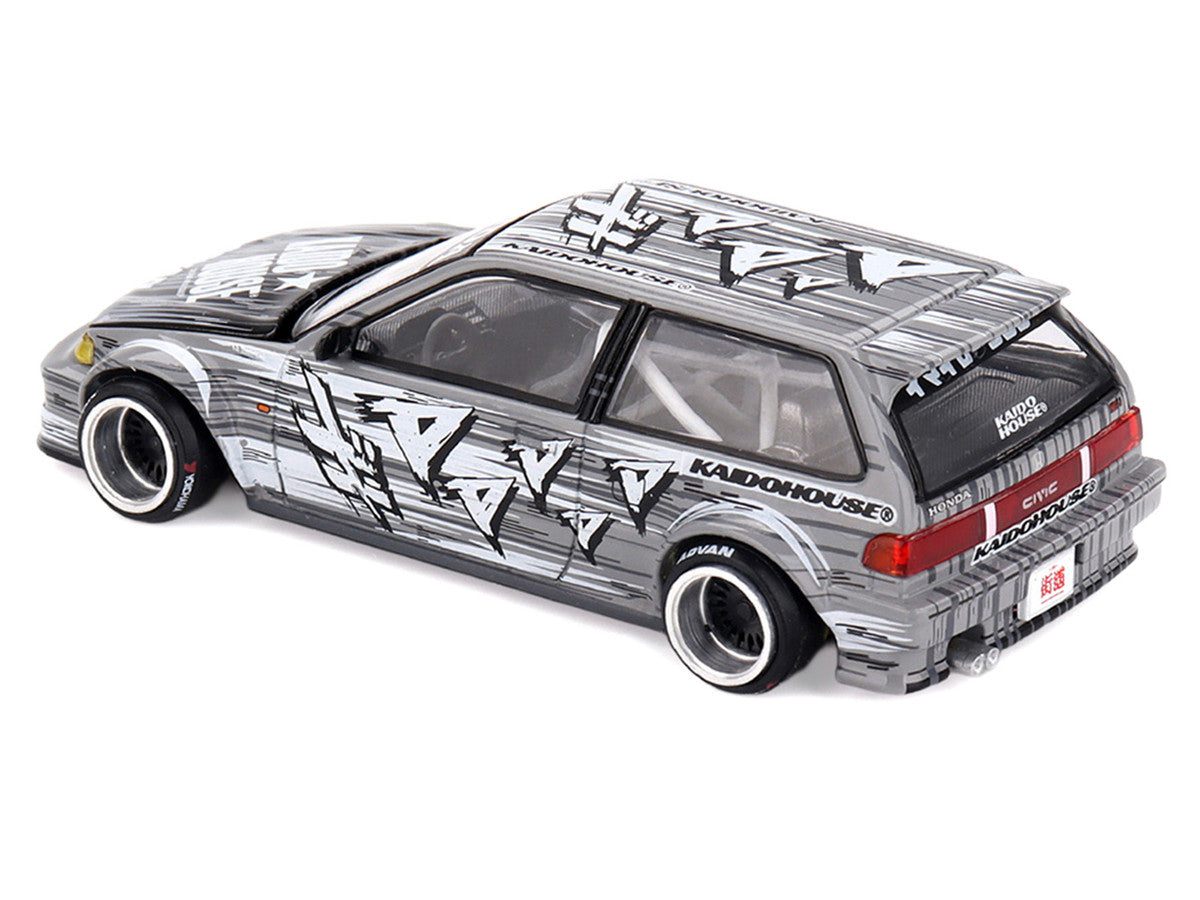 Honda Civic (EF) "Manga V1" Gray Metallic with Graphics (Designed by Jun Imai) "Kaido House" Special 1/64 Diecast Model Car by Mini GT LuxuryLifeWay Online Store