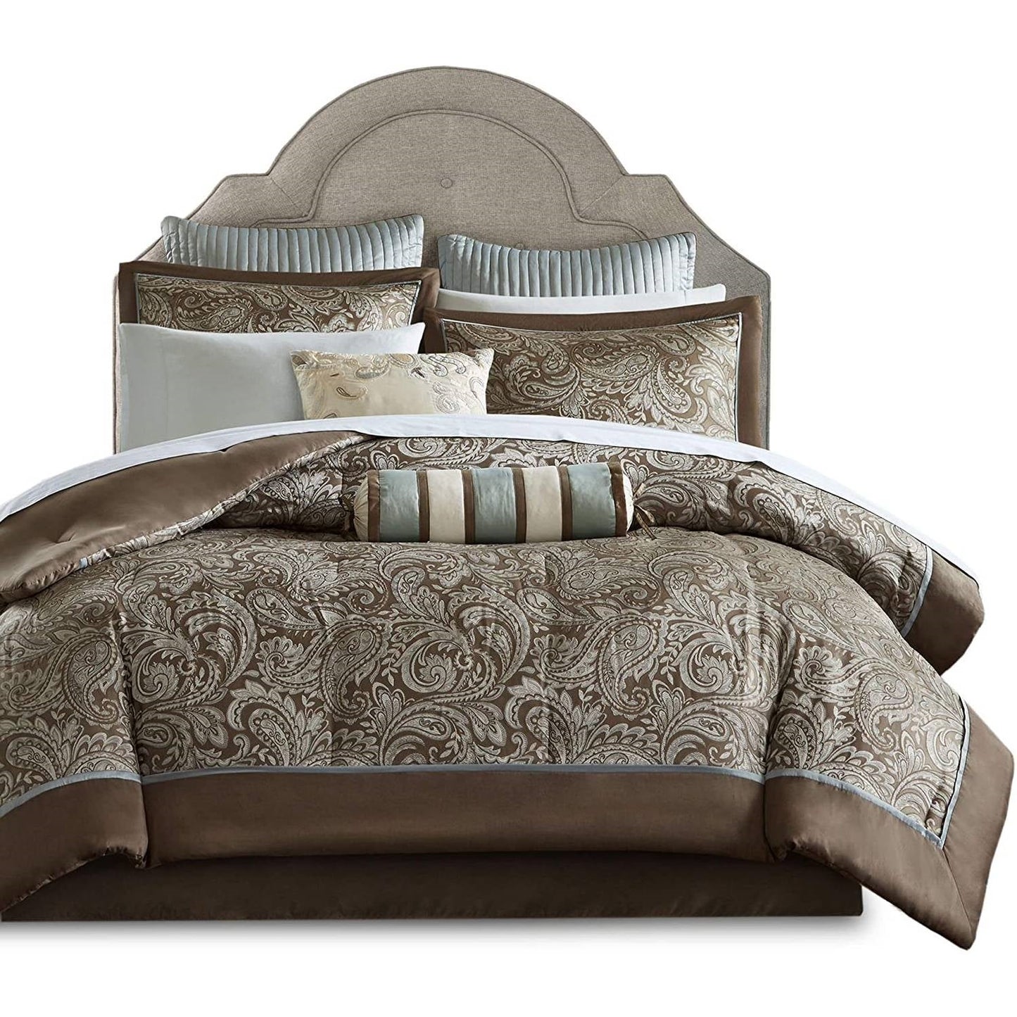King 12 Piece Cotton Polyester Comforter Set Blue Paisley LuxuryLifeWay Online Store