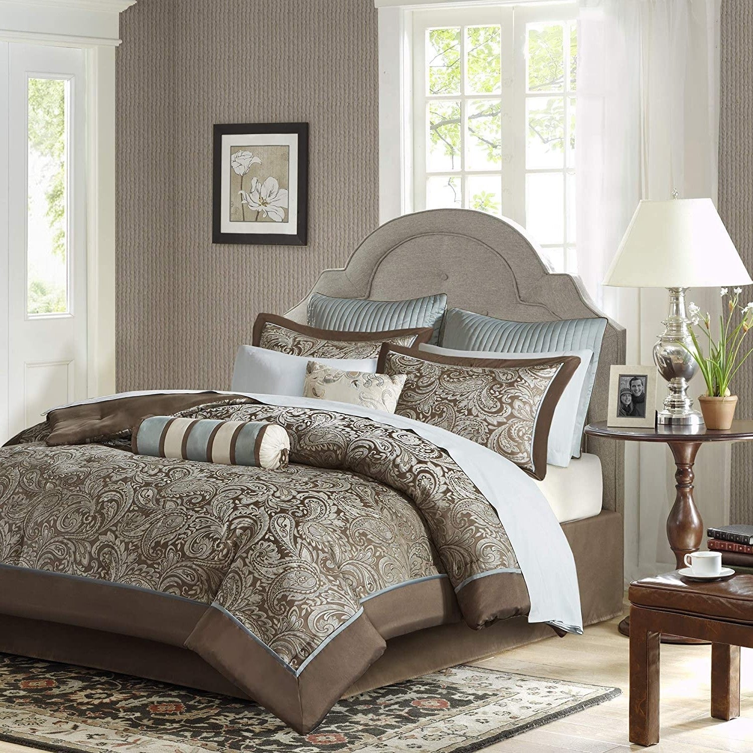 King 12 Piece Cotton Polyester Comforter Set Blue Paisley LuxuryLifeWay Online Store