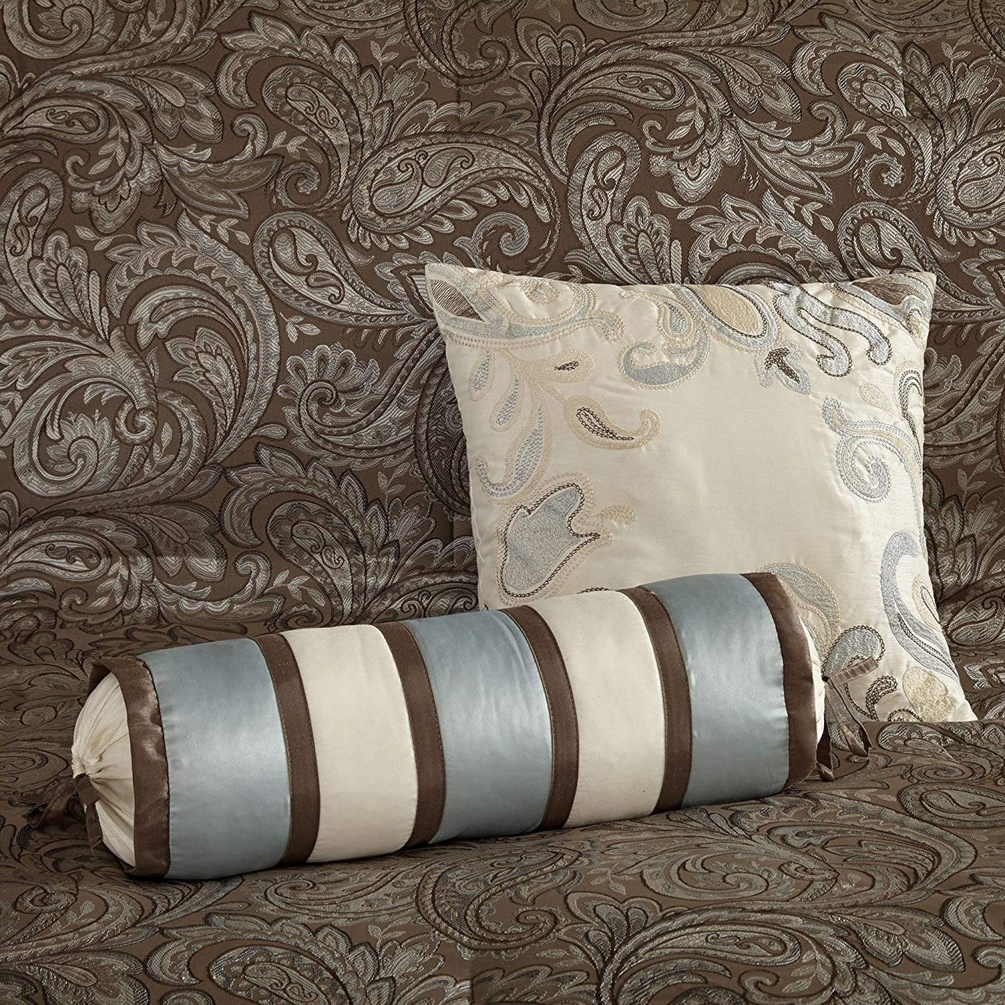 King 12 Piece Cotton Polyester Comforter Set Blue Paisley LuxuryLifeWay Online Store
