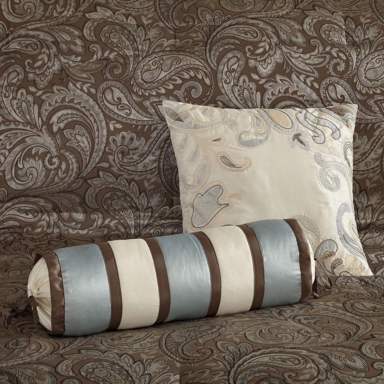 King 12 Piece Cotton Polyester Comforter Set Blue Paisley LuxuryLifeWay Online Store
