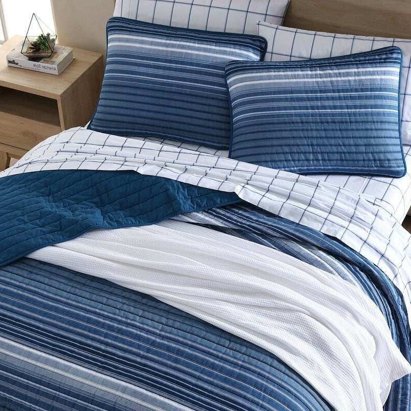 King Size Coastal Blue Stripe Reversible Cotton Quilt Set LuxuryLifeWay Online Store