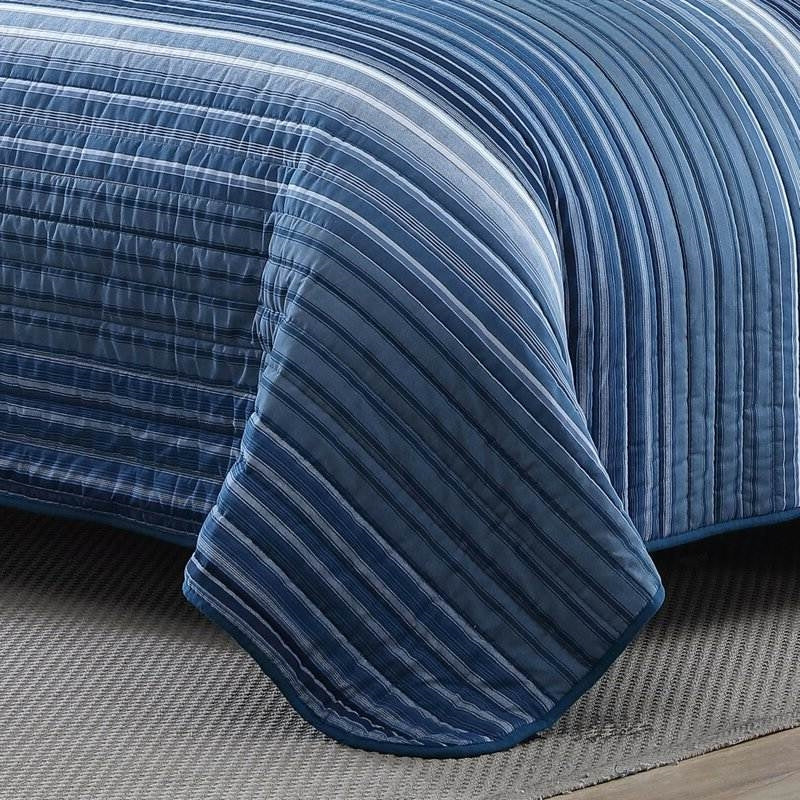 King Size Coastal Blue Stripe Reversible Cotton Quilt Set LuxuryLifeWay Online Store