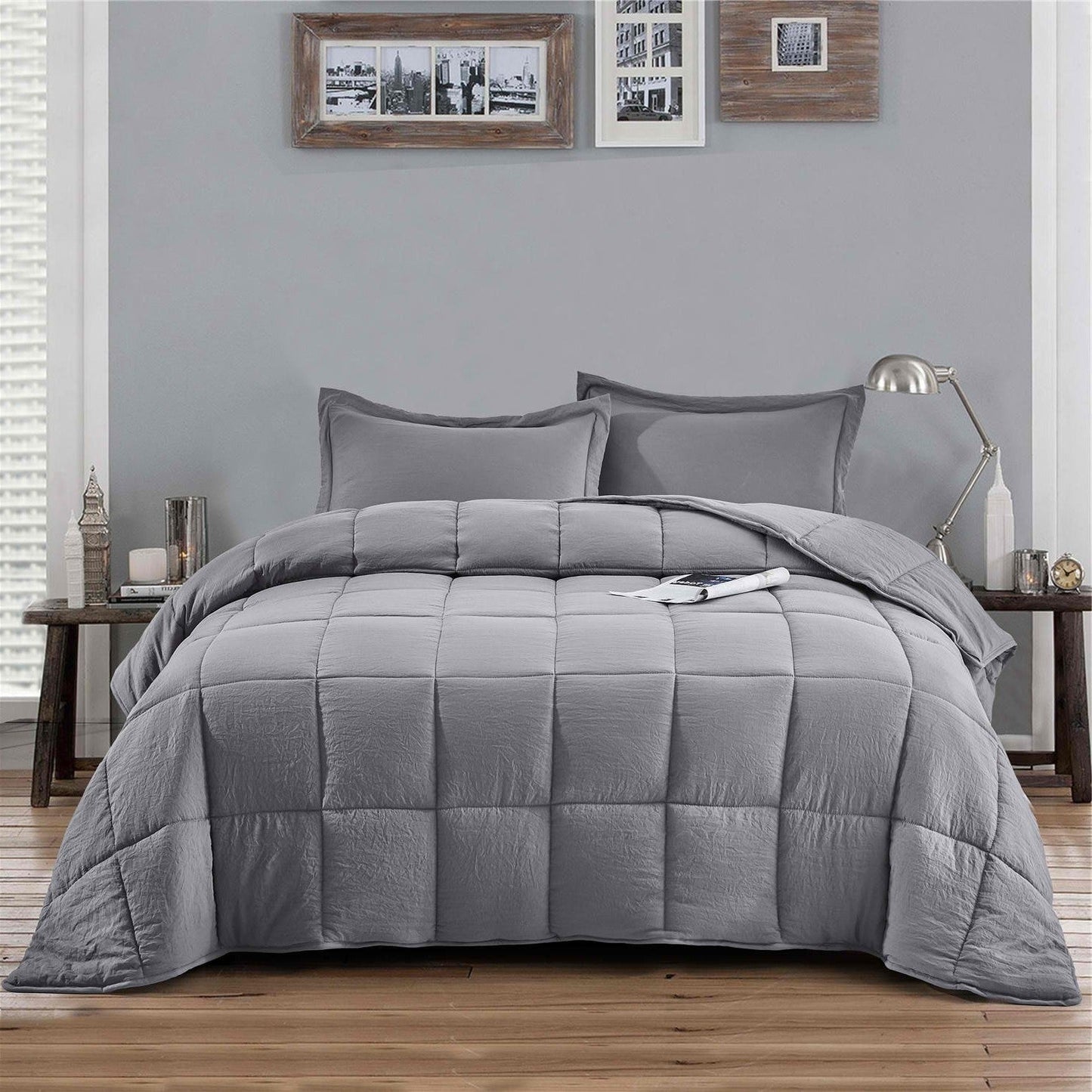King Size Grey 3 Piece Microfiber Reversible Comforter Set LuxuryLifeWay Online Store