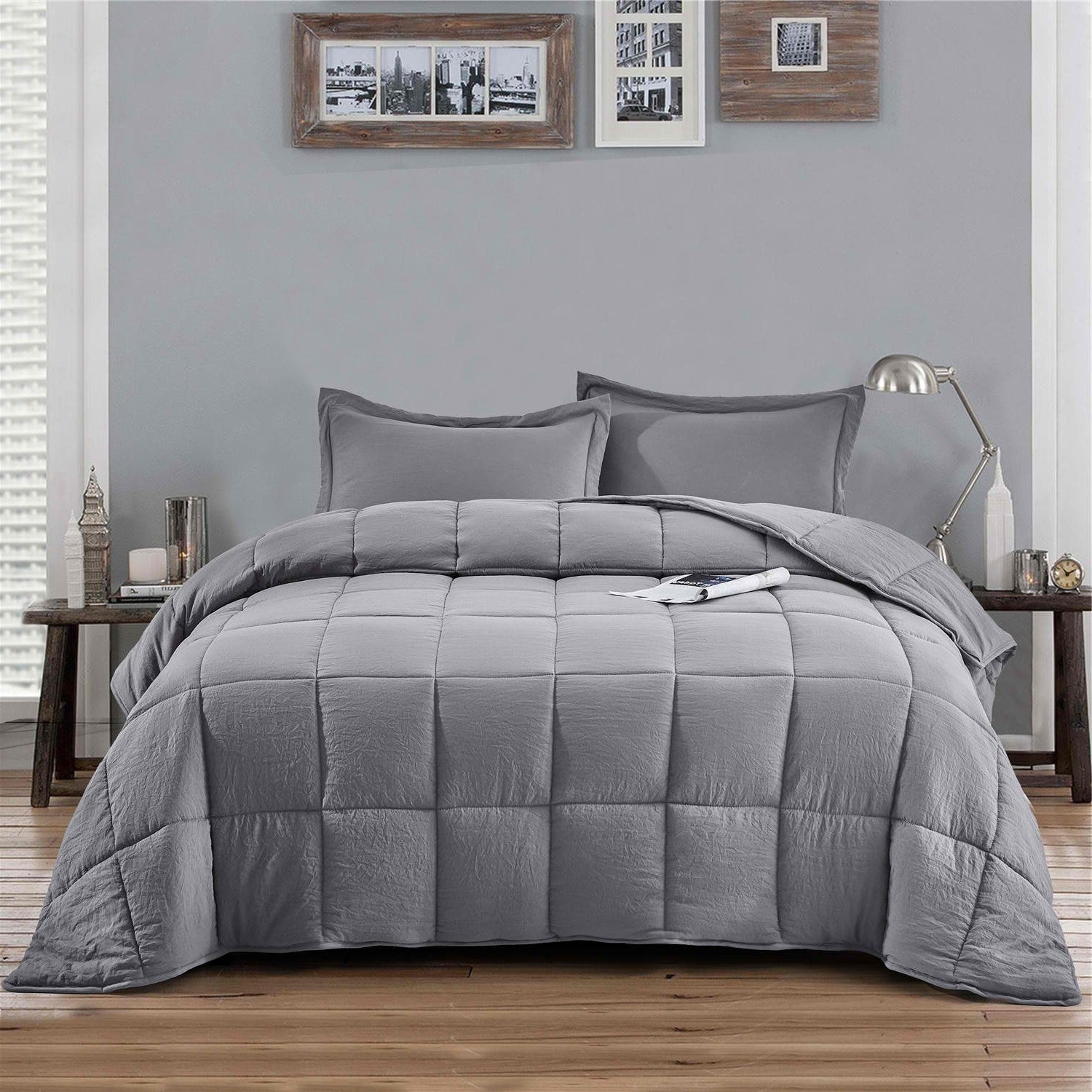 King Size Grey 3 Piece Microfiber Reversible Comforter Set LuxuryLifeWay Online Store