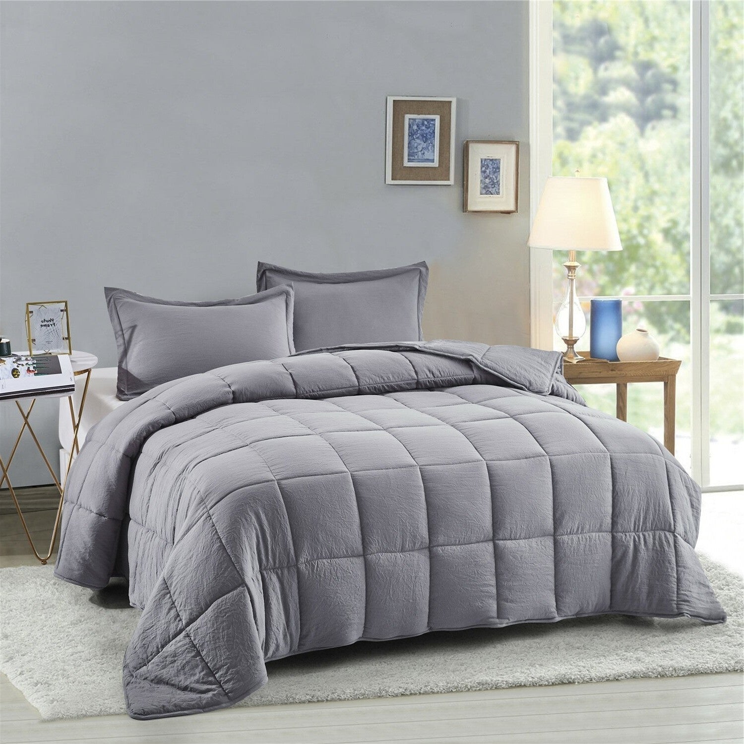 King Size Grey 3 Piece Microfiber Reversible Comforter Set LuxuryLifeWay Online Store