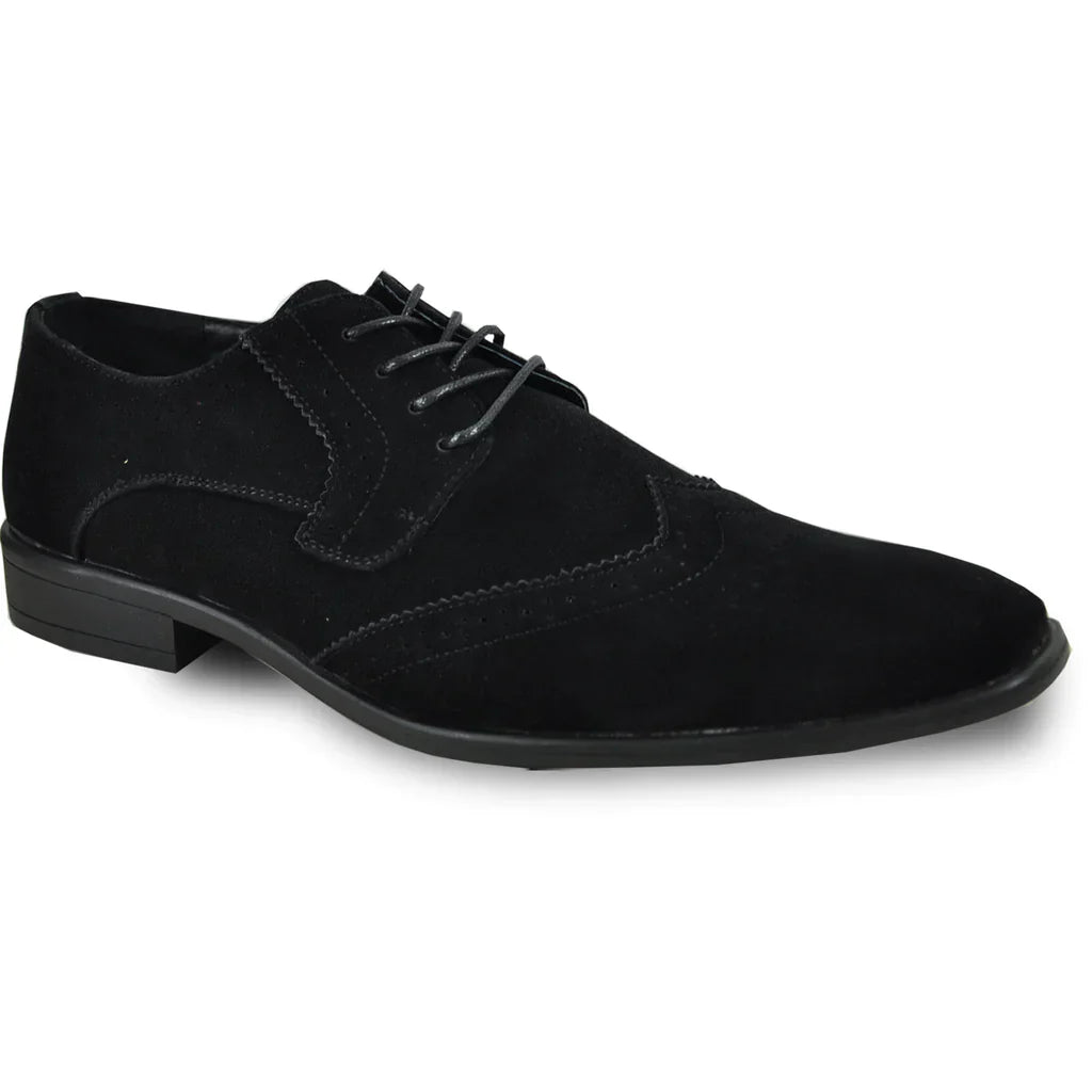 BRAVO Men Dress Shoe KING-3 Wingtip Oxford Shoe Black LuxuryLifeWay Online Store
