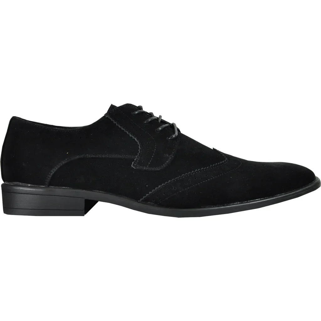 BRAVO Men Dress Shoe KING-3 Wingtip Oxford Shoe Black LuxuryLifeWay Online Store