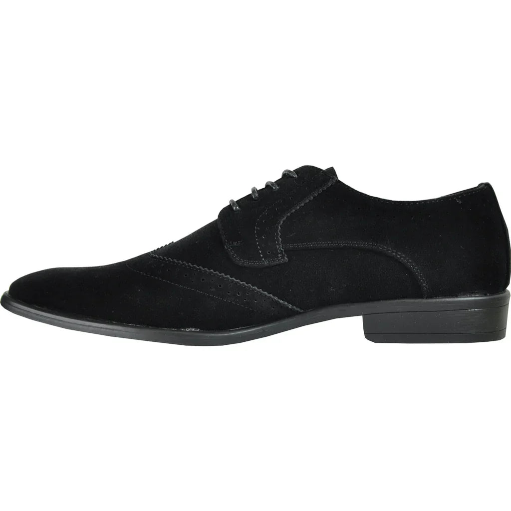 BRAVO Men Dress Shoe KING-3 Wingtip Oxford Shoe Black LuxuryLifeWay Online Store