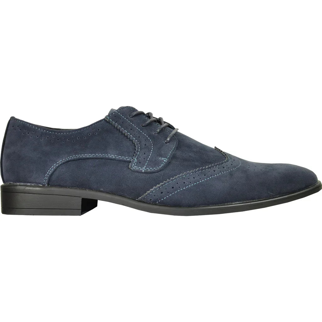 BRAVO Men Dress Shoe KING-3 Wingtip Oxford Shoe Blue LuxuryLifeWay Online Store