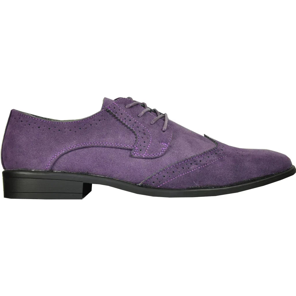 BRAVO Men Dress Shoe KING-3 Wingtip Oxford Shoe Purple LuxuryLifeWay Online Store