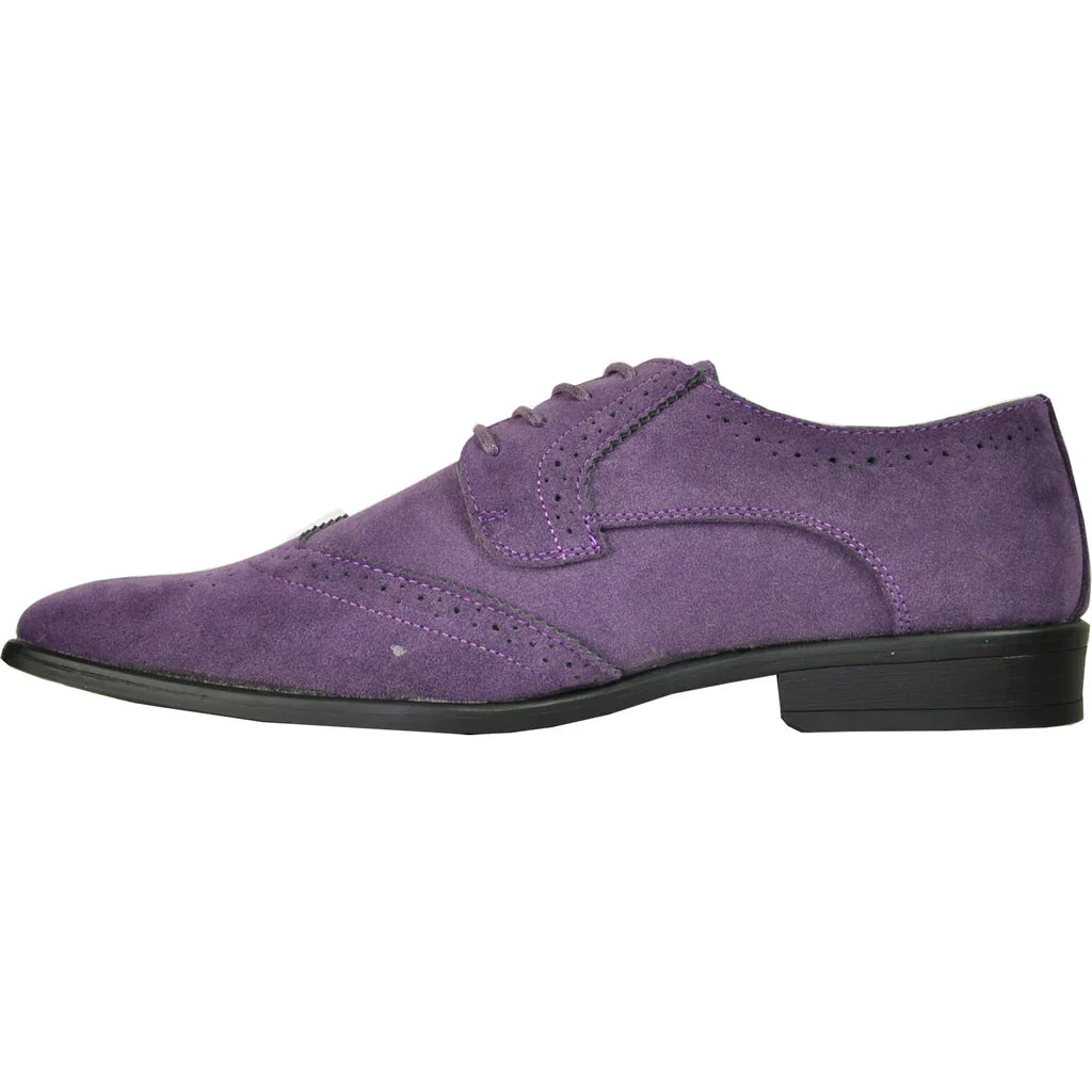 BRAVO Men Dress Shoe KING-3 Wingtip Oxford Shoe Purple LuxuryLifeWay Online Store