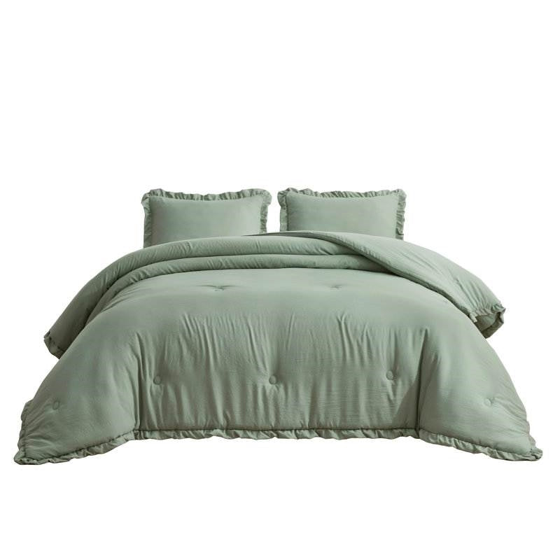 Oversized King Sage Microfiber 3-Piece Comforter Set with Ruffled Edge Trim LuxuryLifeWay Online Store