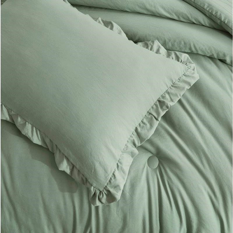 Oversized King Sage Microfiber 3-Piece Comforter Set with Ruffled Edge Trim LuxuryLifeWay Online Store