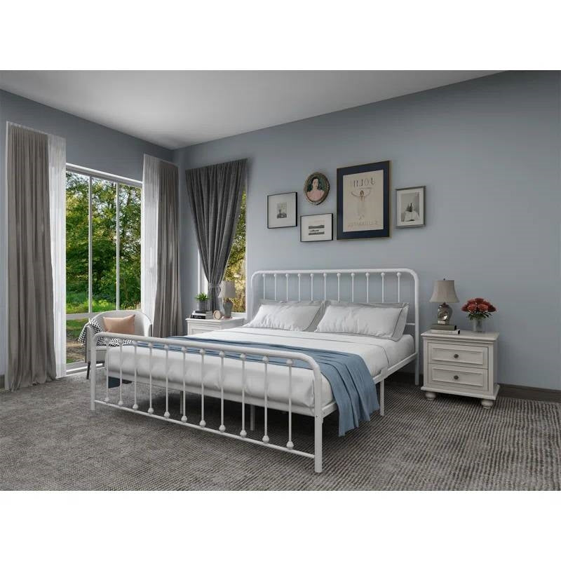 King White Metal Platform Bed Frame with Rounded Corners Headboard Footboard LuxuryLifeWay Online Store
