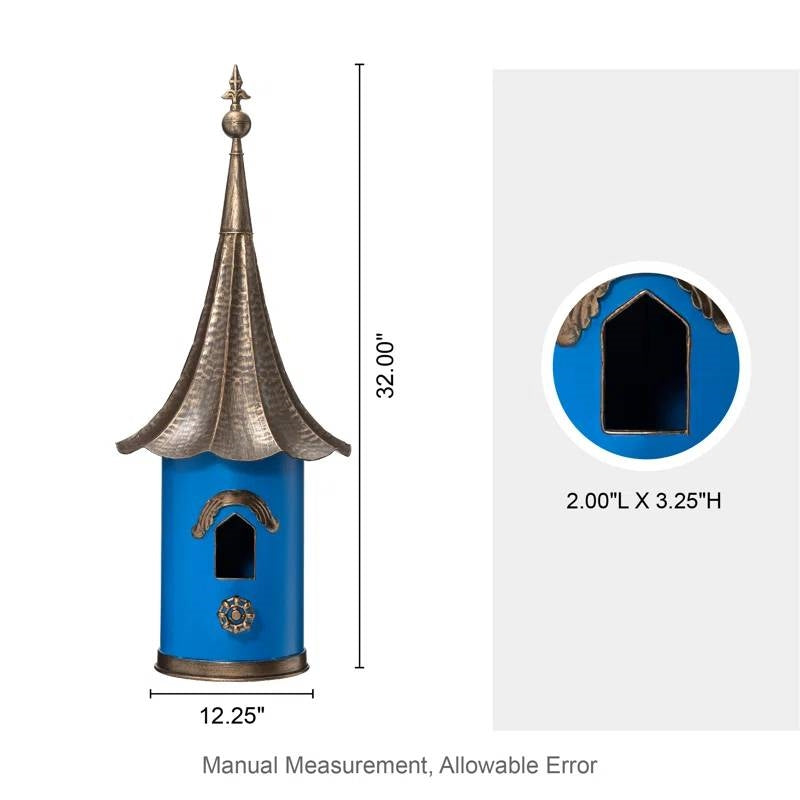Outdoor Teal Blue Metal Birdhouse with Vintage Bronze Phonograph Style Roof LuxuryLifeWay Online Store