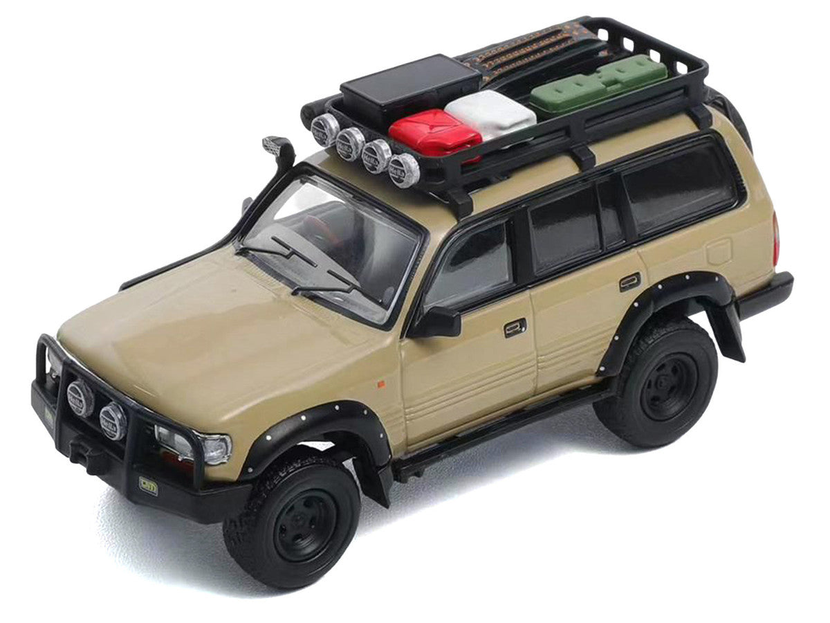 Toyota Land Cruiser 80 RHD (Right Hand Drive) Beige with Roof Rack and Accessories 1/64 Diecast Model Car by GCD LuxuryLifeWay Online Store