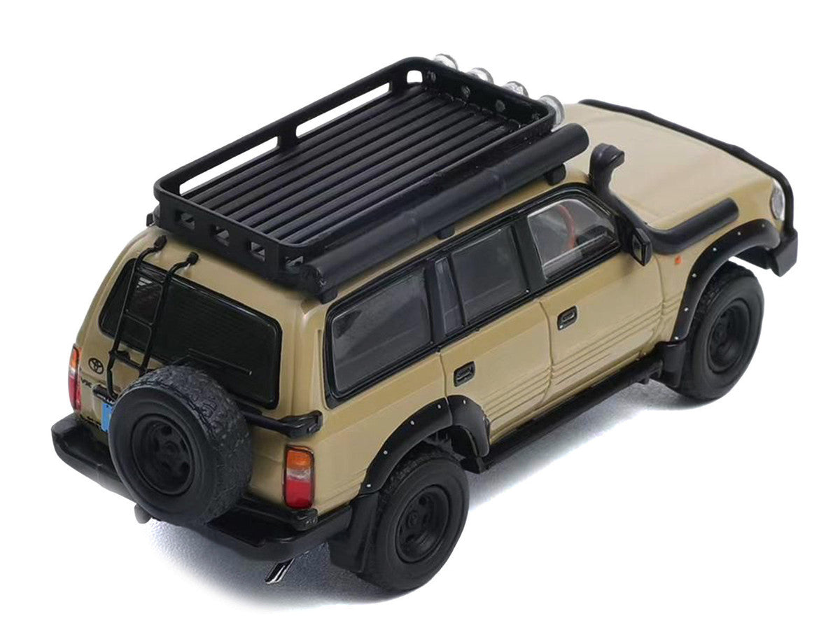 Toyota Land Cruiser 80 RHD (Right Hand Drive) Beige with Roof Rack and Accessories 1/64 Diecast Model Car by GCD LuxuryLifeWay Online Store