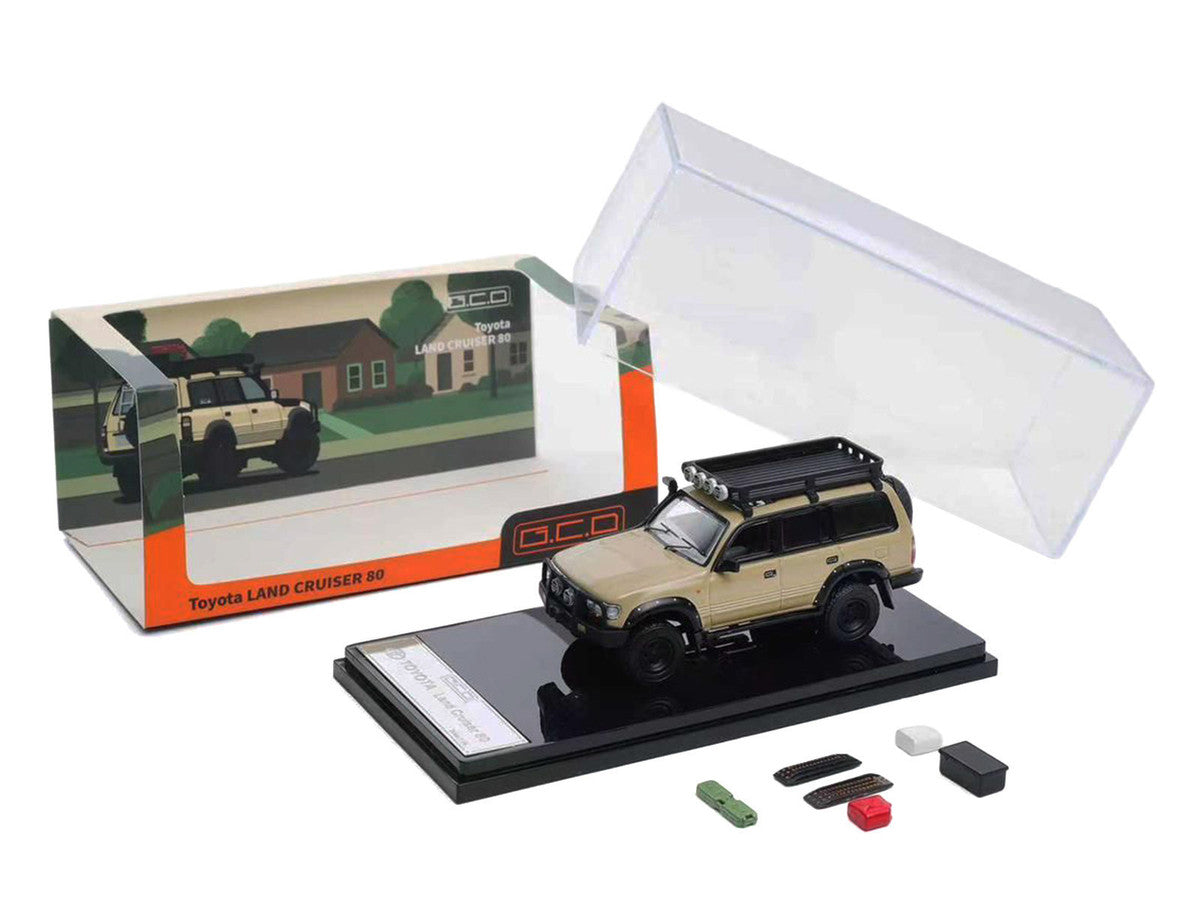 Toyota Land Cruiser 80 RHD (Right Hand Drive) Beige with Roof Rack and Accessories 1/64 Diecast Model Car by GCD LuxuryLifeWay Online Store