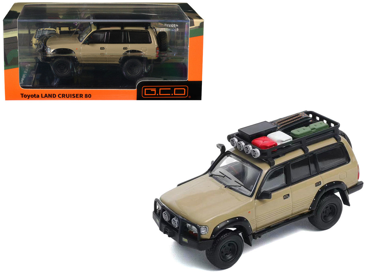 Toyota Land Cruiser 80 RHD (Right Hand Drive) Beige with Roof Rack and Accessories 1/64 Diecast Model Car by GCD LuxuryLifeWay Online Store