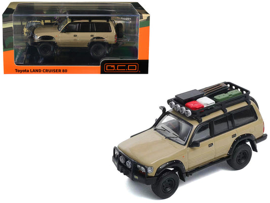 Toyota Land Cruiser 80 RHD (Right Hand Drive) Beige with Roof Rack and Accessories 1/64 Diecast Model Car by GCD LuxuryLifeWay Online Store