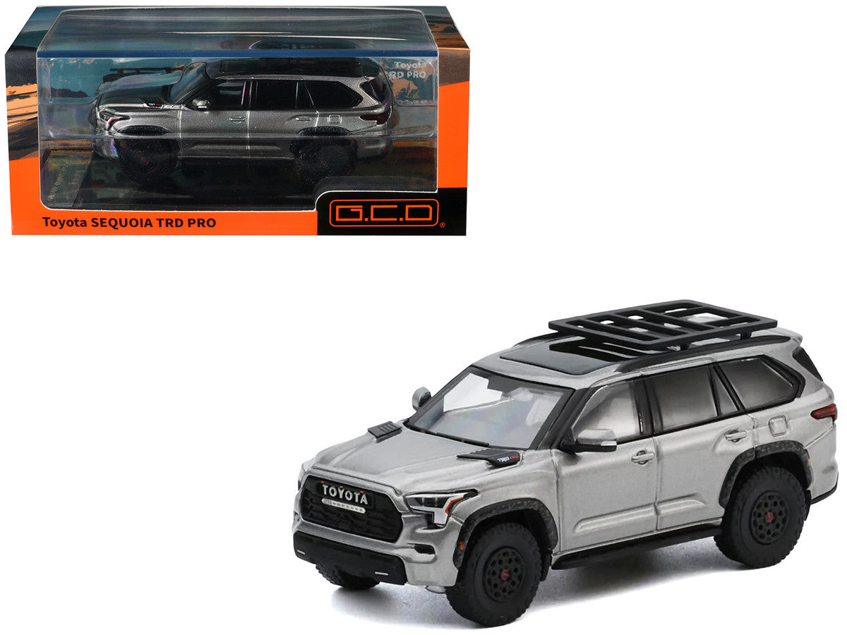 Toyota Sequoia TRD PRO Silver Metallic with Roof Rack 1/64 Diecast Model Car by GCD LuxuryLifeWay Online Store