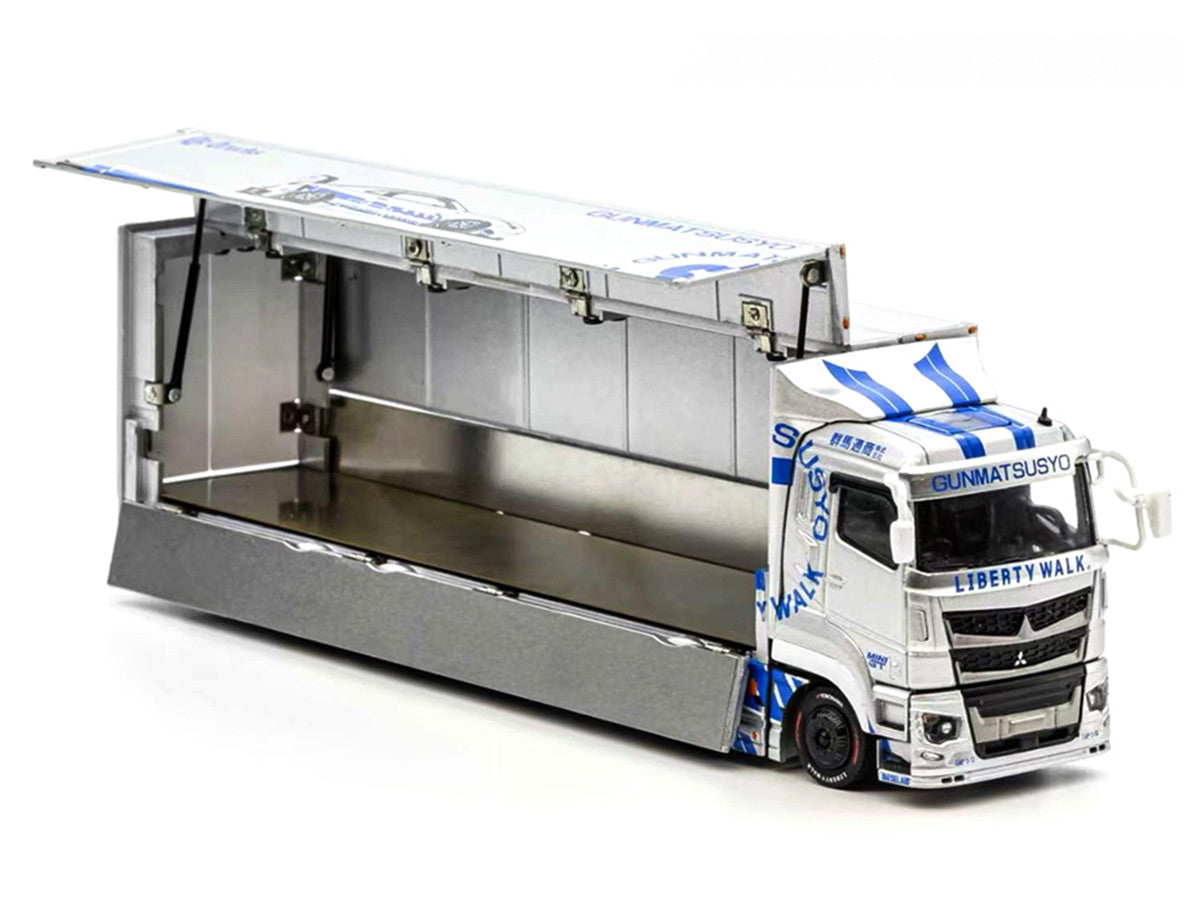 Mitsubishi Fuso Super Great Transporter RHD (Right Hand Drive) "LB-Trucks - Gunmatsusyo" Silver Metallic with Blue Graphics "Tokyo Auto Salon (TAS) 2026 Exclusive" 1/64 Diecast Model by GCD LuxuryLifeWay Online Store
