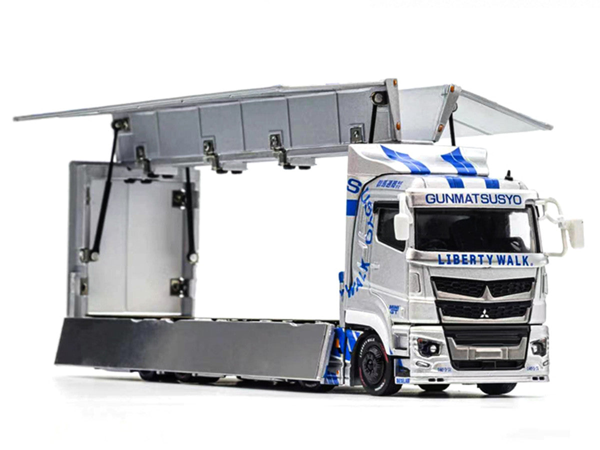Mitsubishi Fuso Super Great Transporter RHD (Right Hand Drive) "LB-Trucks - Gunmatsusyo" Silver Metallic with Blue Graphics "Tokyo Auto Salon (TAS) 2026 Exclusive" 1/64 Diecast Model by GCD LuxuryLifeWay Online Store