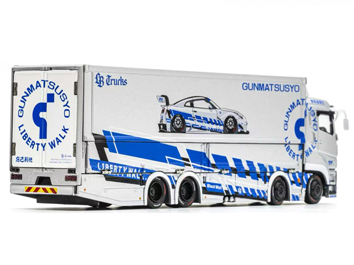 Mitsubishi Fuso Super Great Transporter RHD (Right Hand Drive) "LB-Trucks - Gunmatsusyo" Silver Metallic with Blue Graphics "Tokyo Auto Salon (TAS) 2026 Exclusive" 1/64 Diecast Model by GCD LuxuryLifeWay Online Store