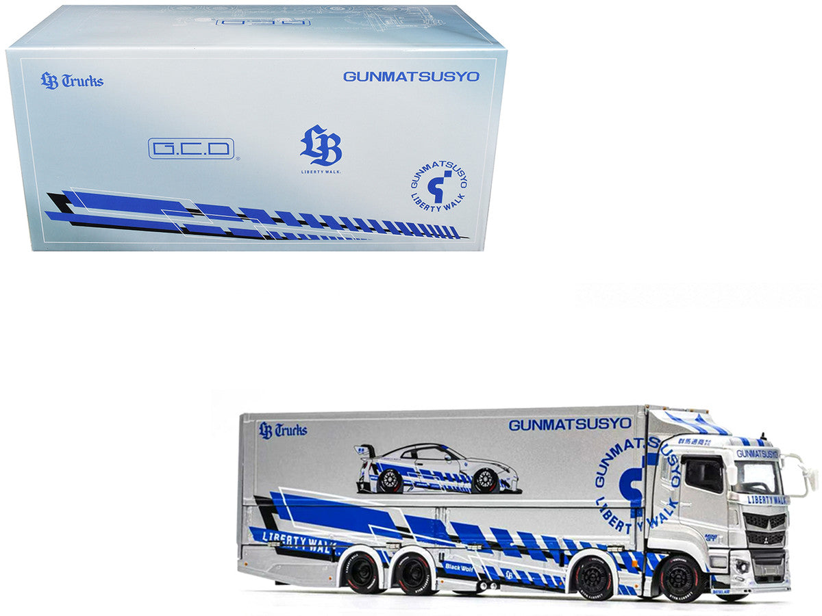 Mitsubishi Fuso Super Great Transporter RHD (Right Hand Drive) "LB-Trucks - Gunmatsusyo" Silver Metallic with Blue Graphics "Tokyo Auto Salon (TAS) 2026 Exclusive" 1/64 Diecast Model by GCD LuxuryLifeWay Online Store