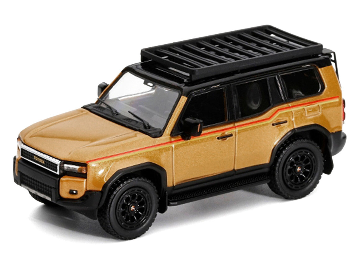2024 Toyota Land Cruiser Prado Gold Metallic with Red Stripes and Roof Rack 1/64 Diecast Model Car by GCD LuxuryLifeWay Online Store