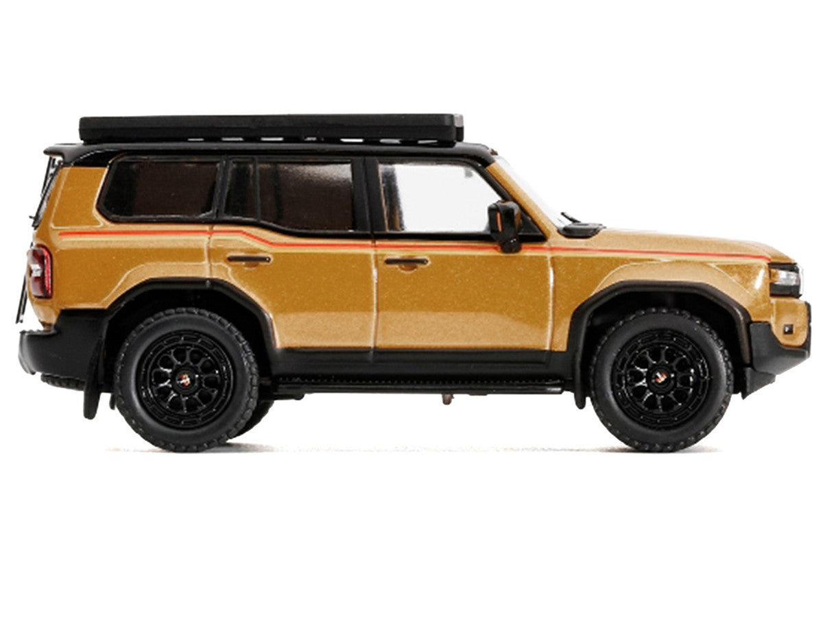 2024 Toyota Land Cruiser Prado Gold Metallic with Red Stripes and Roof Rack 1/64 Diecast Model Car by GCD LuxuryLifeWay Online Store