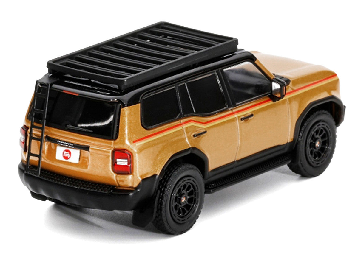 2024 Toyota Land Cruiser Prado Gold Metallic with Red Stripes and Roof Rack 1/64 Diecast Model Car by GCD LuxuryLifeWay Online Store