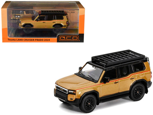 2024 Toyota Land Cruiser Prado Gold Metallic with Red Stripes and Roof Rack 1/64 Diecast Model Car by GCD LuxuryLifeWay Online Store