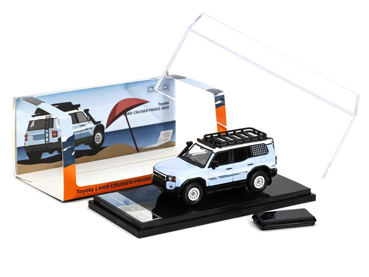2024 Toyota Land Cruiser Prado Light Blue with White Top and Stripes with Roof Rack and Accessory 1/64 Diecast Model Car by GCD LuxuryLifeWay Online Store