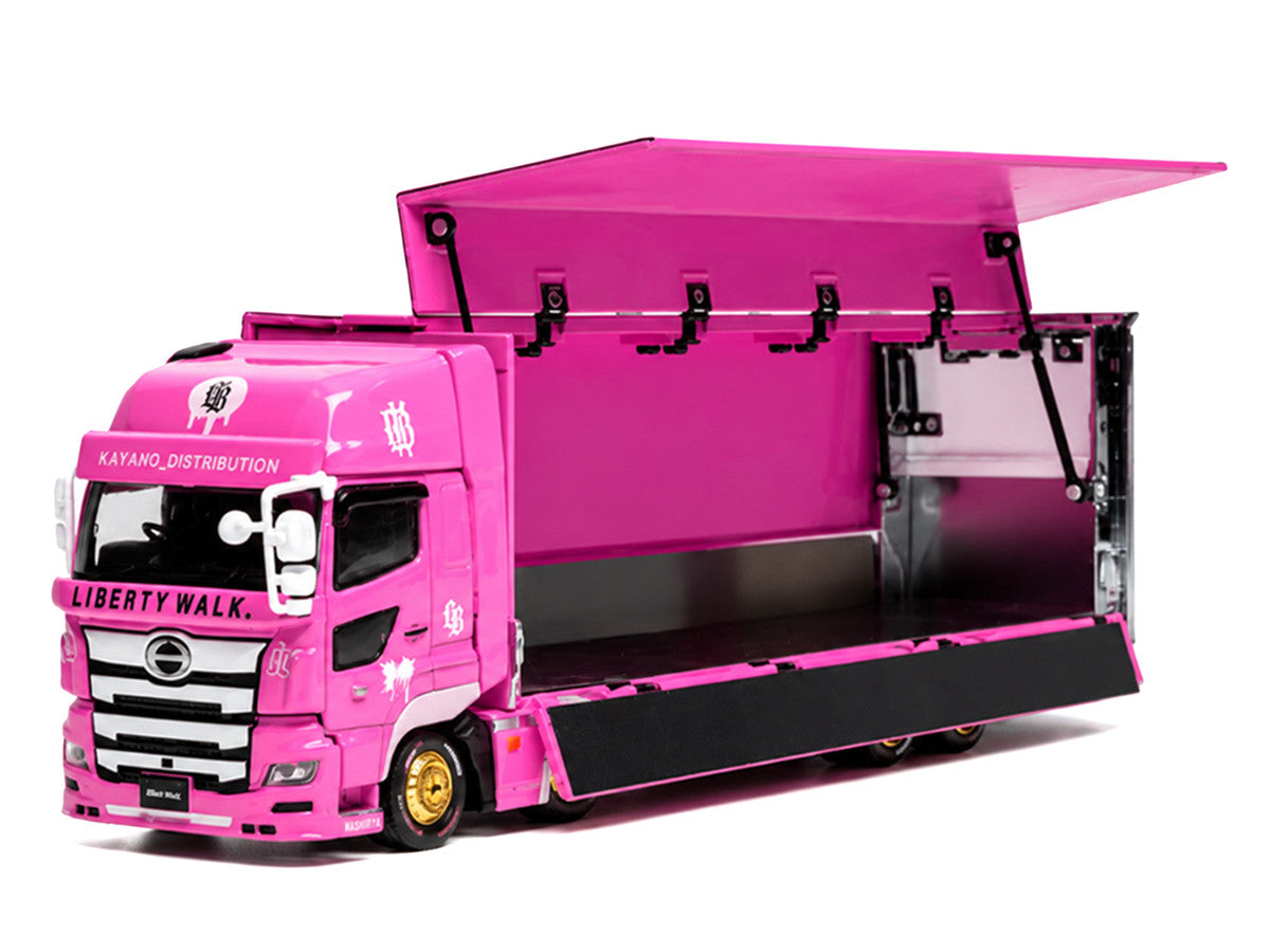 Hino 700 Transporter RHD (Right Hand Drive) "LB-Trucks - Kayano_Distr." Pink Metallic with Graphics 1/64 Diecast Model by GCD LuxuryLifeWay Online Store