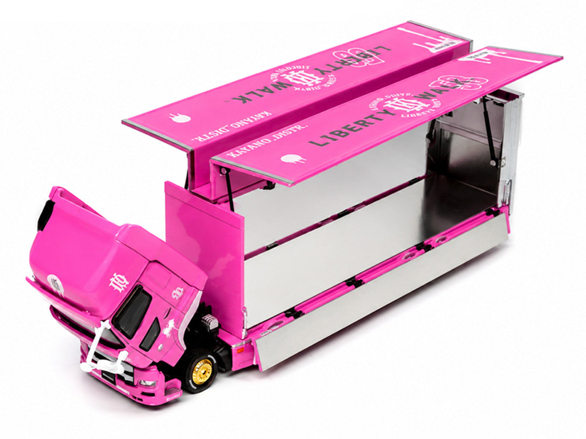 Hino 700 Transporter RHD (Right Hand Drive) "LB-Trucks - Kayano_Distr." Pink Metallic with Graphics 1/64 Diecast Model by GCD LuxuryLifeWay Online Store