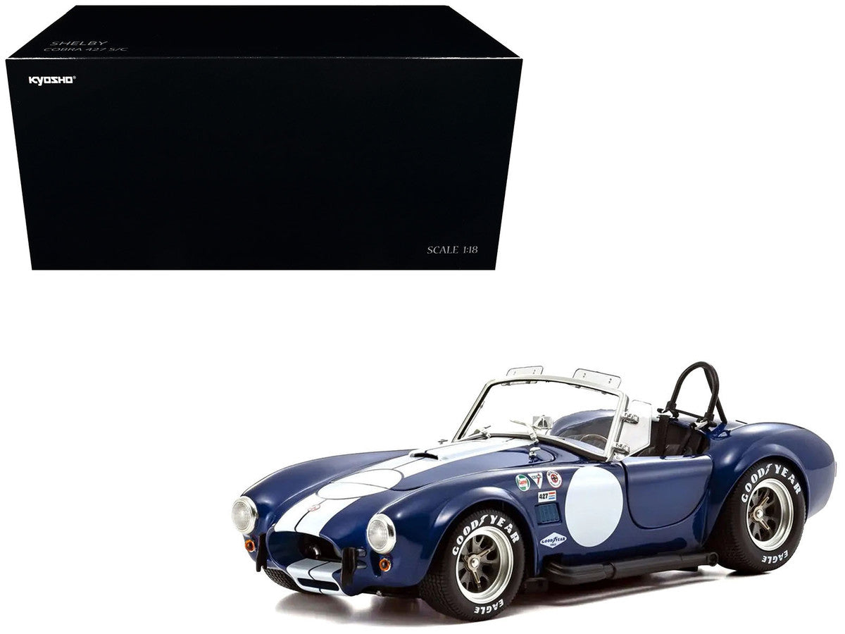 Shelby Cobra 427 S/C Blue with White Stripes and Race Graphics 1/18 Diecast Model Car by Kyosho LuxuryLifeWay Online Store