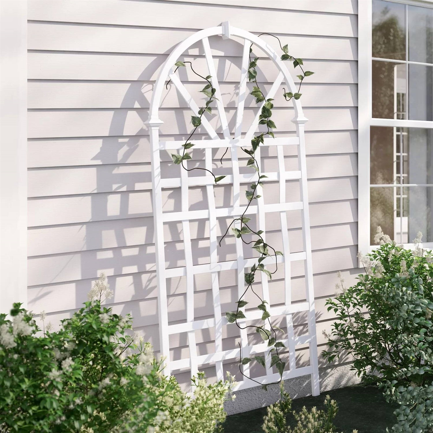 77-inch Outdoor White Vinyl Lattice Garden Trellis with Arched Top LuxuryLifeWay Online Store
