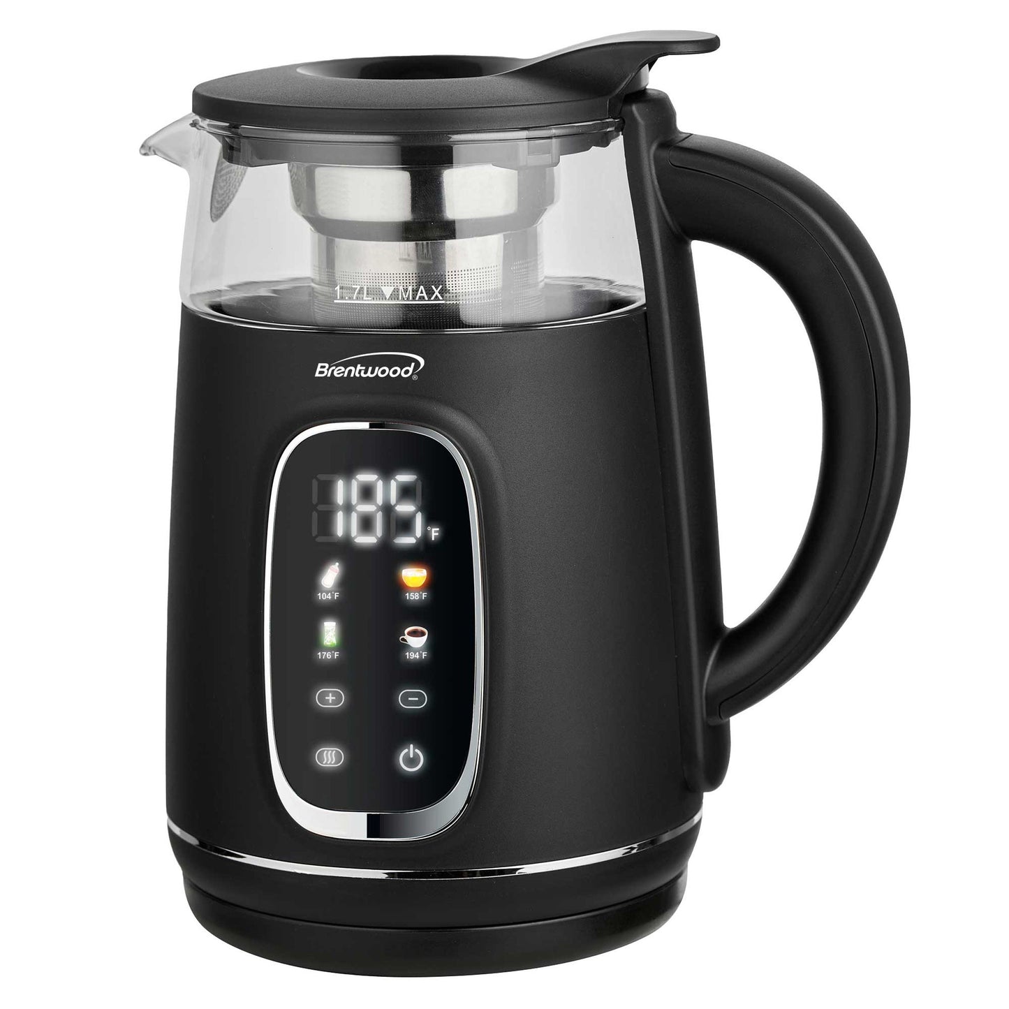 Brentwood 1.7L 1100W BPA Free 360 Cordless Digital Glass Electric Kettle in Black with Tea Infuser LuxuryLifeWay Online Store