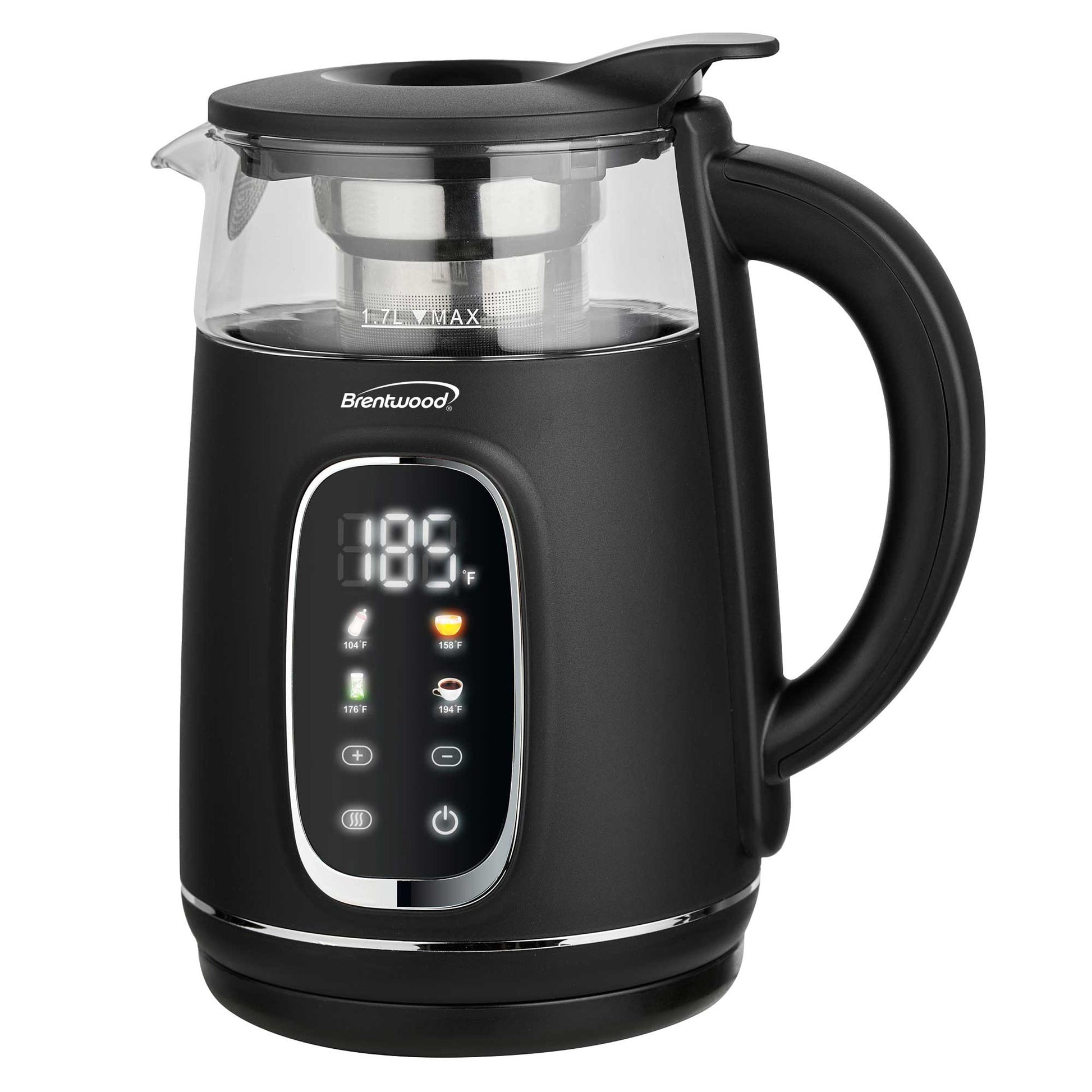 Brentwood 1.7L 1100W BPA Free 360 Cordless Digital Glass Electric Kettle in Black with Tea Infuser LuxuryLifeWay Online Store
