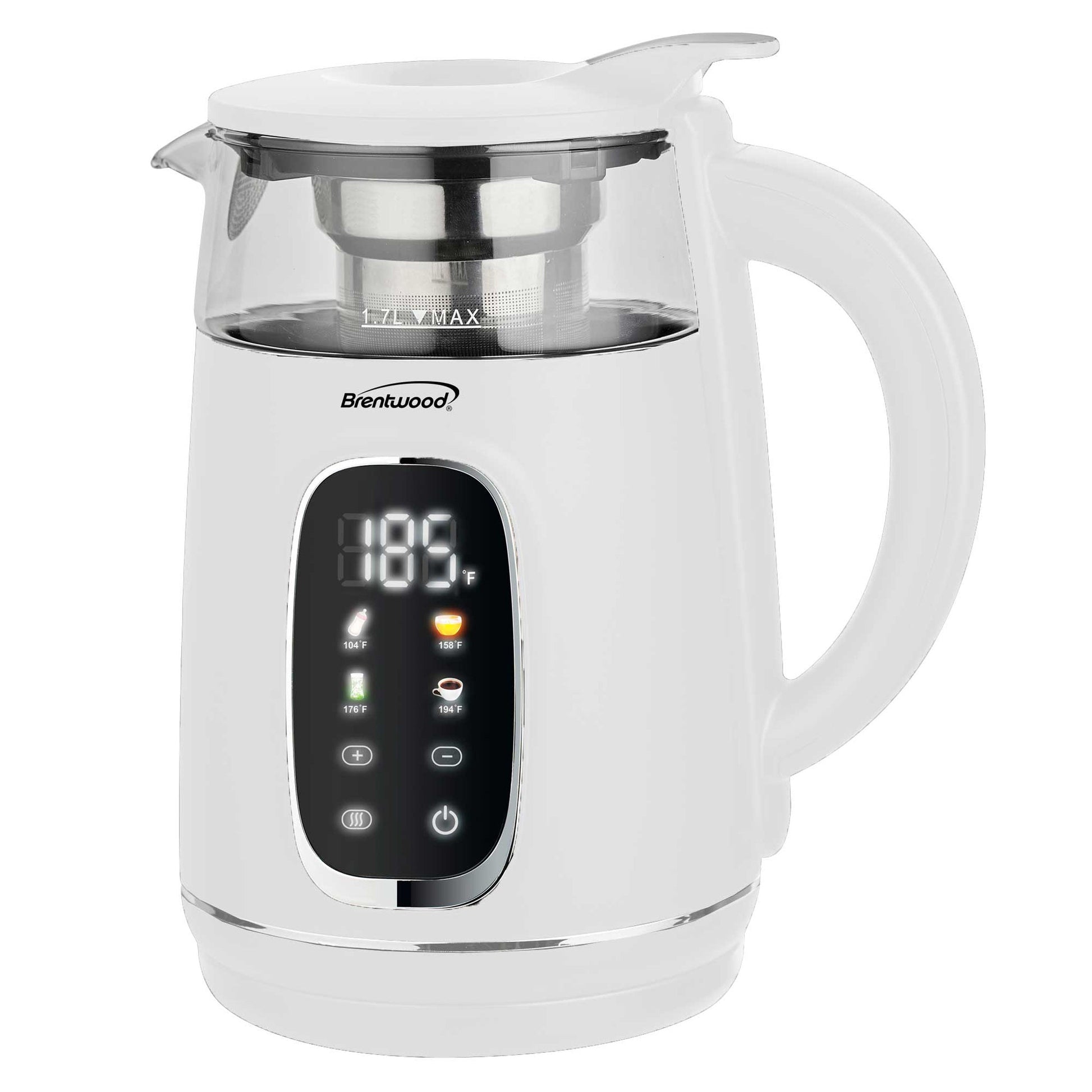Brentwood 1.7L 1100W BPA Free 360 Cordless Digital Glass Electric Kettle in White with Tea Infuser LuxuryLifeWay Online Store