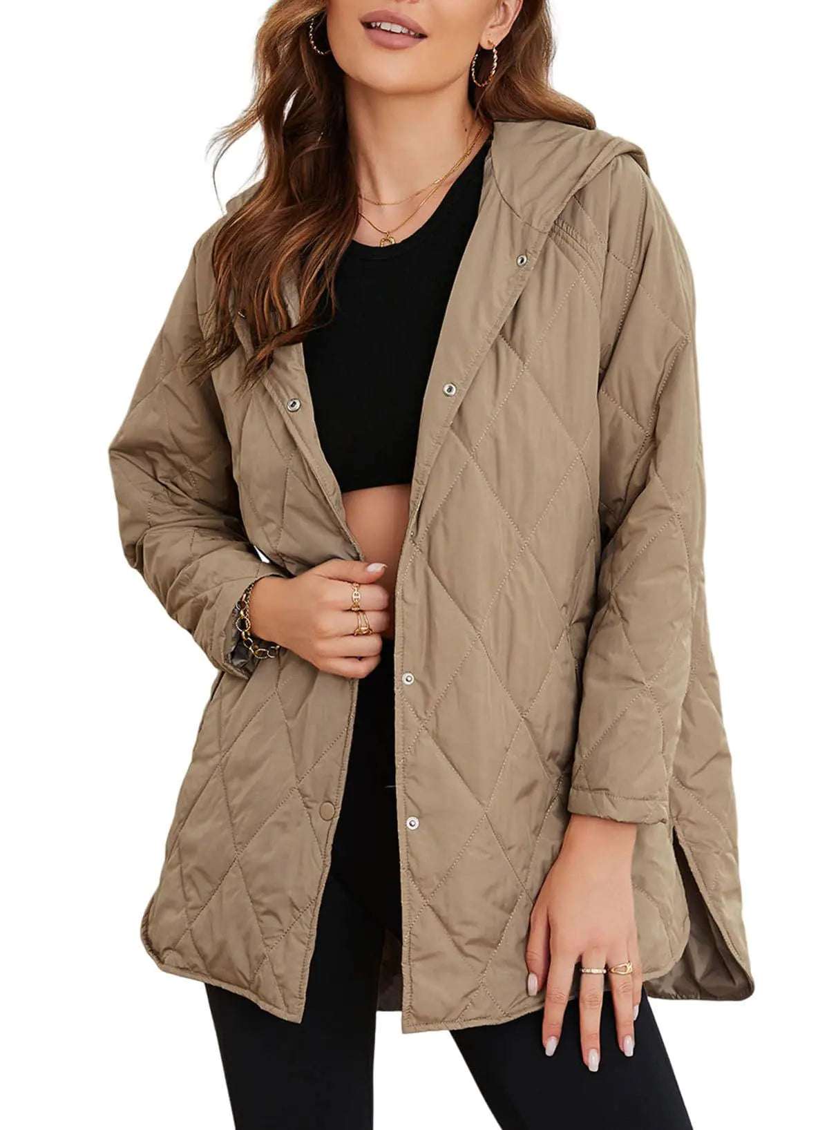 2023 Women's Casual Diamond Quilted Hooded Jacket