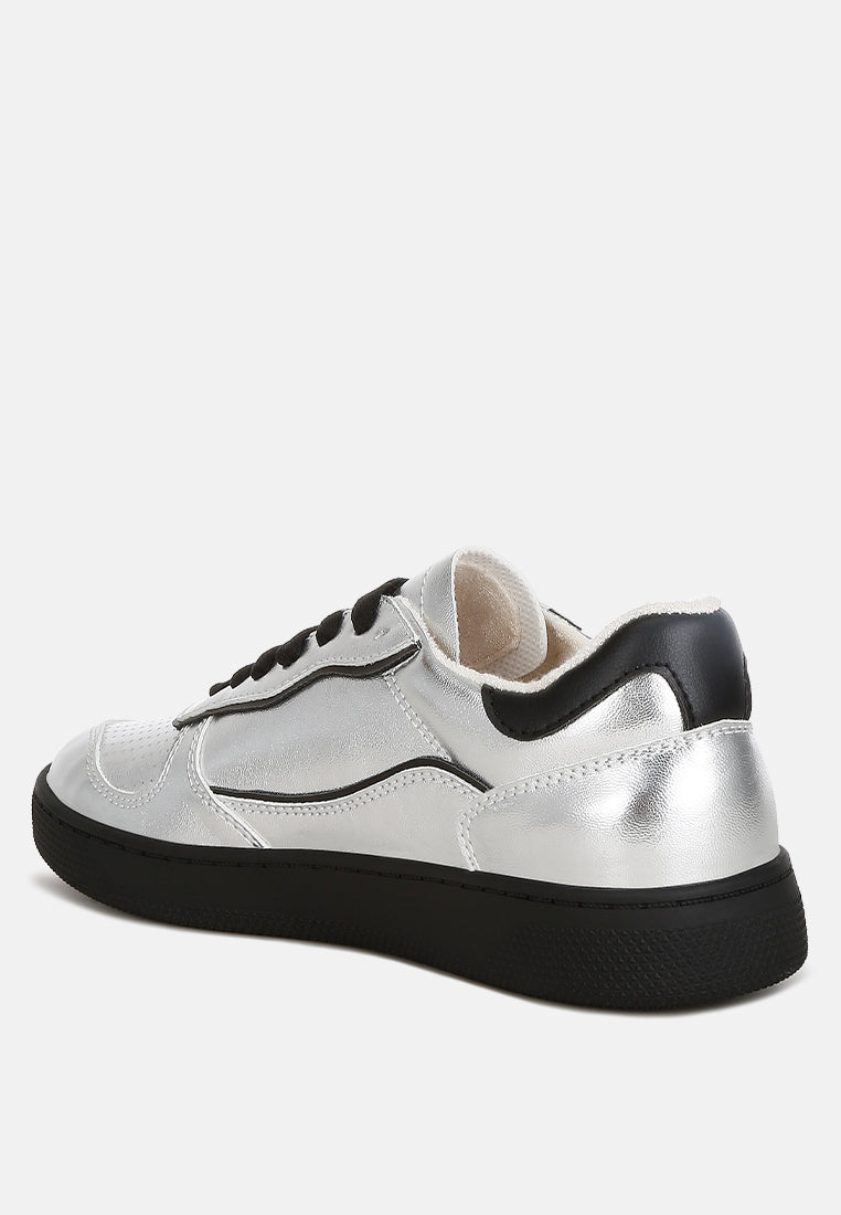 Kyniska Metallic Faux Leather Everyday Sneakers LuxuryLifeWay Online Store