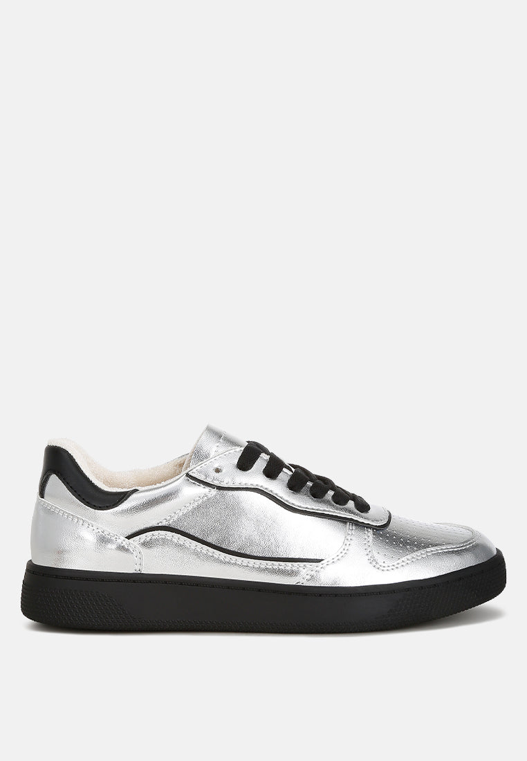 Kyniska Metallic Faux Leather Everyday Sneakers LuxuryLifeWay Online Store
