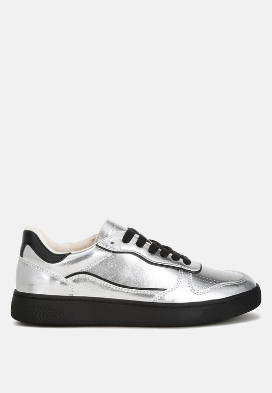 Kyniska Metallic Faux Leather Everyday Sneakers LuxuryLifeWay Online Store