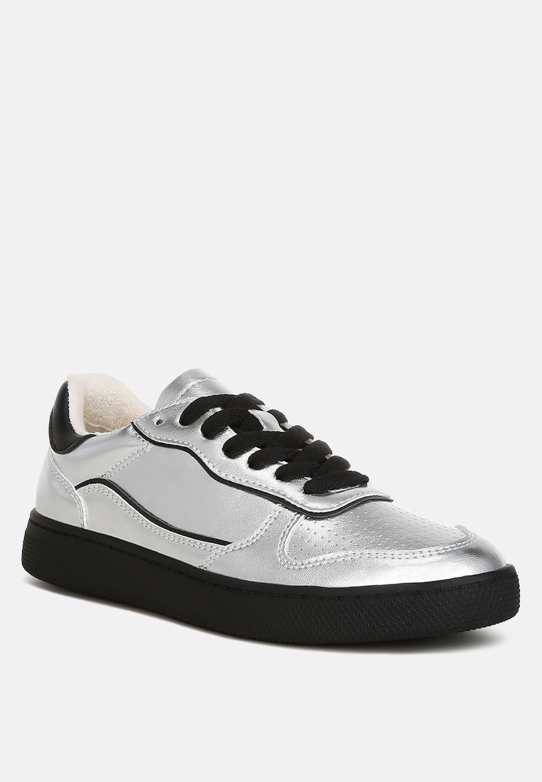 Kyniska Metallic Faux Leather Everyday Sneakers LuxuryLifeWay Online Store