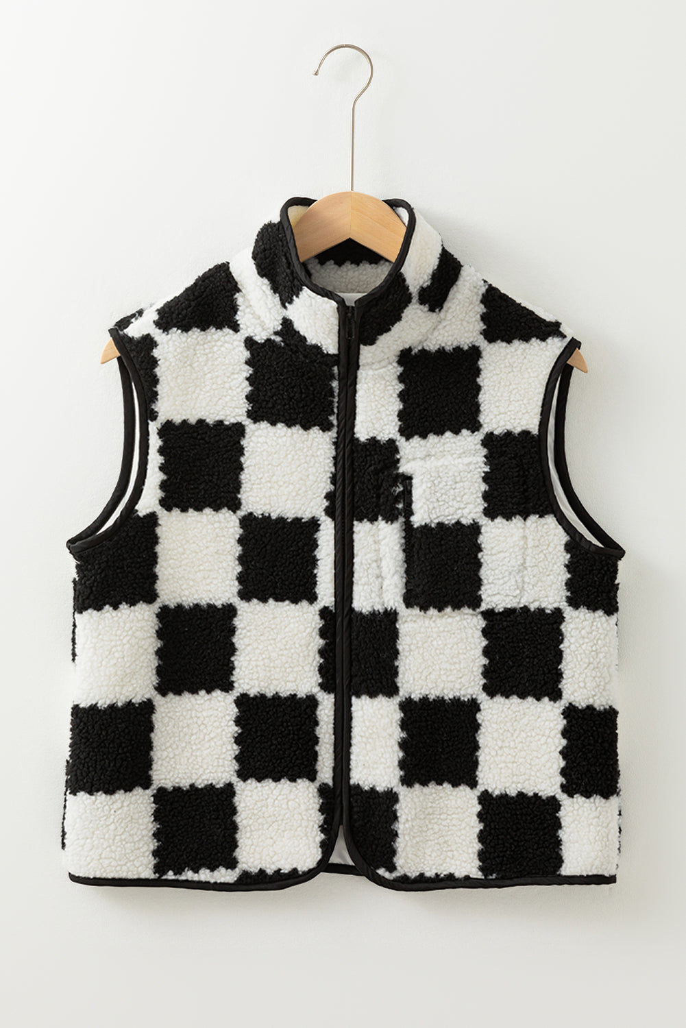 Mindi Checkered Sherpa Collared Jacket Vest LuxuryLifeWay Online Store