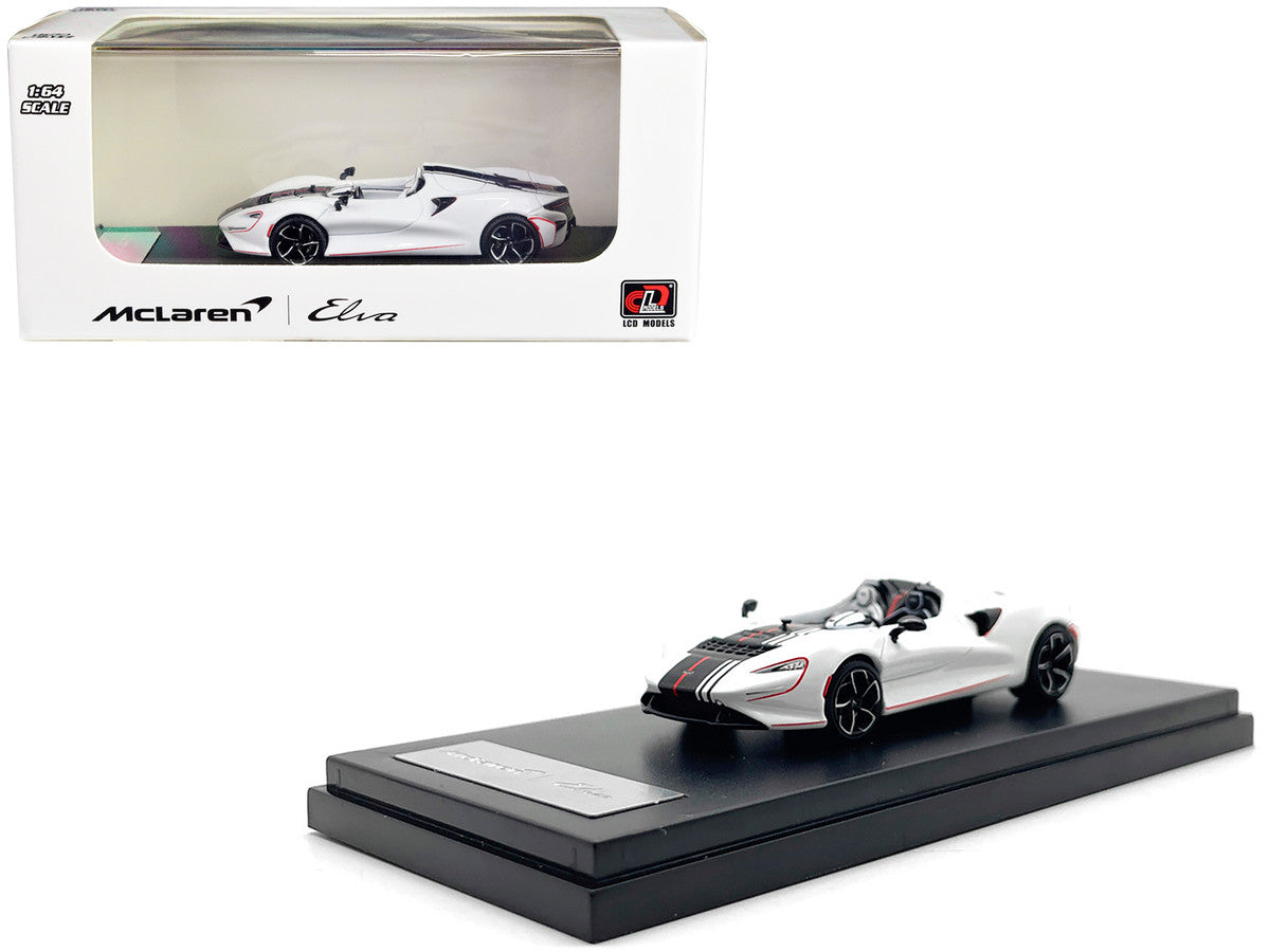 McLaren Elva Convertible White with Carbon and Red Stripes 1/64 Diecast Model Car by LCD Models LuxuryLifeWay Online Store