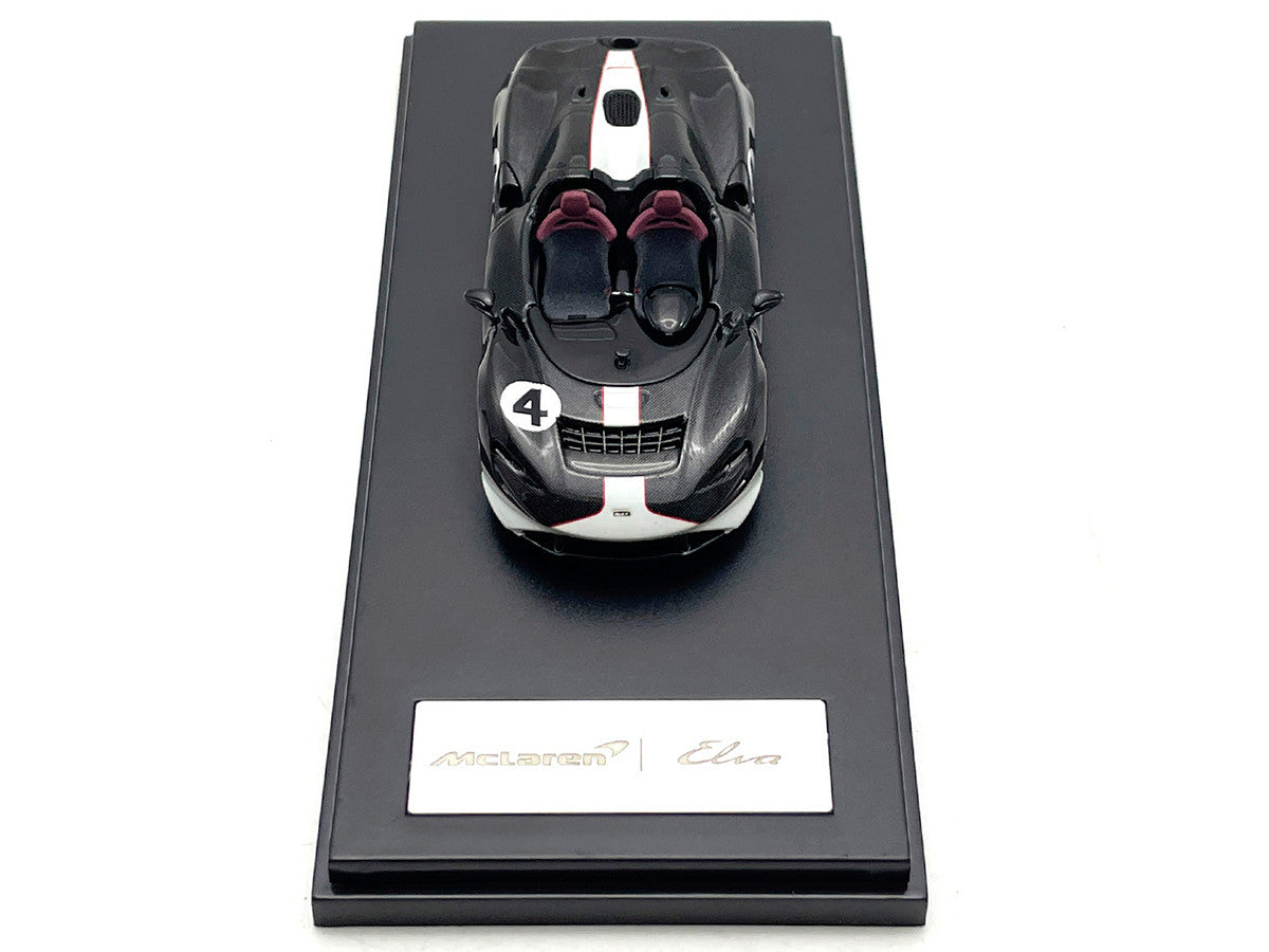 McLaren Elva Convertible #4 Carbon Black with White and Red Stripes 1/64 Diecast Model Car by LCD Models LuxuryLifeWay Online Store